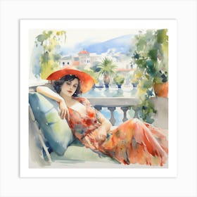Woman Relaxes On The Patio 1 Art Print