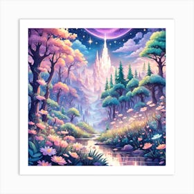 A Fantasy Forest With Twinkling Stars In Pastel Tone Square Composition 211 Art Print