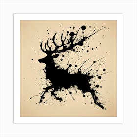 Abstract Ink Deer Digital Art Rustic Wildlife Wall Decor Affiche