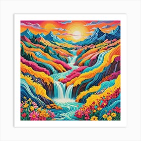 Waterfall Painting 4 Art Print