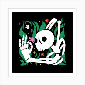 Skeleton With Flowers Art Print