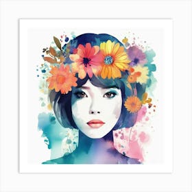 pop art watercolour flower girl 2 Art Print