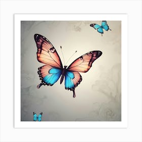 Butterfly And Roses Art Print