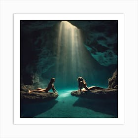 Two Naked Women In A Cave Art Print