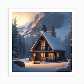 Cabin In The Snow Art Print