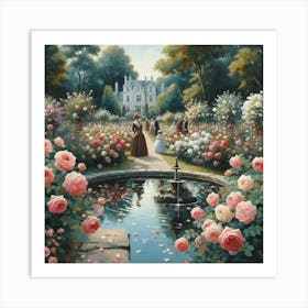 Rose Garden With The Fountain, Acrylic Style Painting 9 Art Print