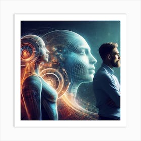 Futuristic Man And Woman Art Print