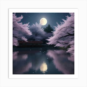 Cherry Blossoms At Night 3 Art Print