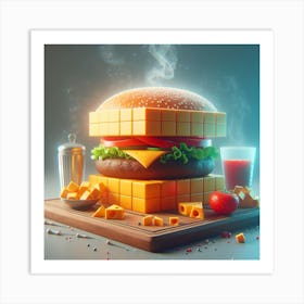 A 3d Cube Shaped Hamburger, Digital Art Art Print