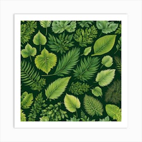 Seamless Pattern With Leaves, Different Types Of Leaves And Their Textures art print Art Print