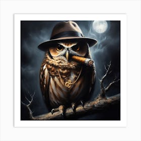 Owl Smoking A Cigar 1 Art Print