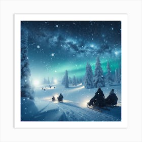 Sledding at night Art Print