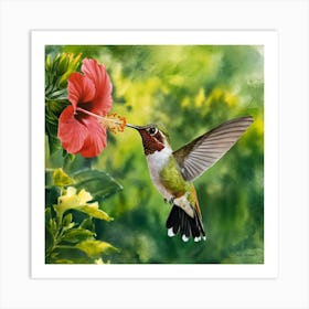 Enchanting Hummingbird: A Vibrant Garden Scene 3 Art Print