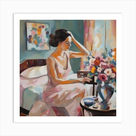 'The Girl In Pink' Boudoir Scene Art Print