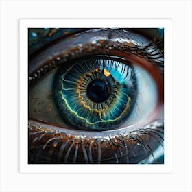 A Close Up View Of An Intricately Detailed Human Eye With The Dilated Pupil Revealing An Alien Head Art Print