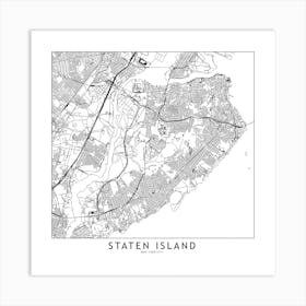 Staten Island White Map Square Art Print
