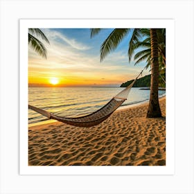 Hammock On The Beach At Sunset Art Print