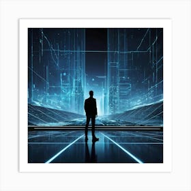 Futuristic Man In Futuristic City 2 Art Print