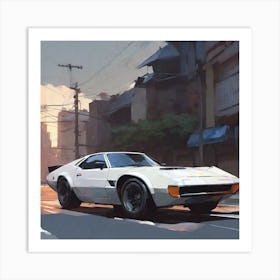 White Sports Car In The City Art Print