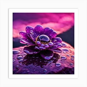 Purple Flower With Water Droplets 3 Art Print