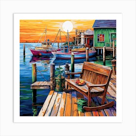 Sunset At The Docks Art Print