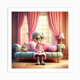 Grandma On The Couch Art Print