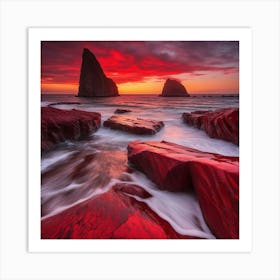 Crimson Coastline At Sunset Art Print