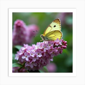 Butterfly On Lilac Flowers 1 Art Print