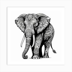 Line Art elephant 2 Art Print