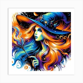 Witch With A Broom Art Print