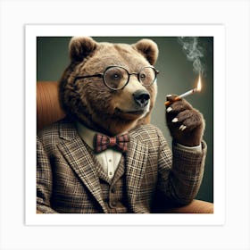 Bear Smoking A Cigarette in a Suit Art Print