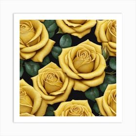 Yellow Roses On Black Background 3 Art Print