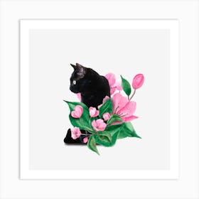 Cherry blossom cat Art Print