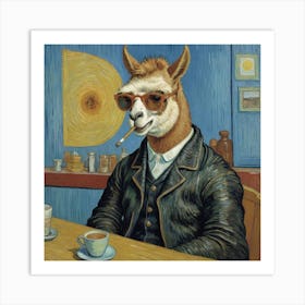 Llama at the Café Art Print