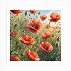 Poppies In A Field Art Print