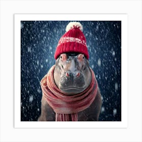 Firefly Picturesque, Winter, Wonderland, Heart Melting, Adorable, Hippo, Cozy, Knit, Cap, Scarf, Fal (2) Art Print