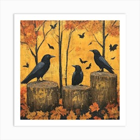 Crows On Stumps Halloween Art Print