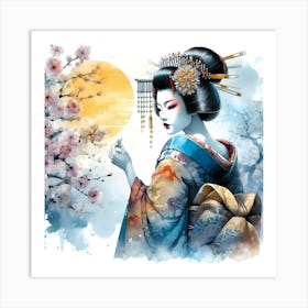 Japan Traditional Geisha Illustration By Ad 62 Art Print