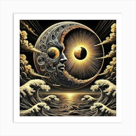 Moon And Waves Art Print