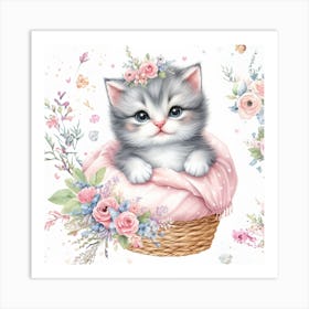 Kitten In A Basket Art Print