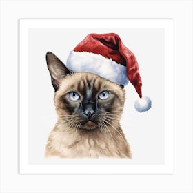 Siamese Cat In Santa Hat 3 Art Print