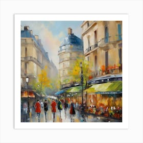 Paris Street Scene.Paris city, pedestrians, cafes, oil paints, spring colors. 7 Art Print