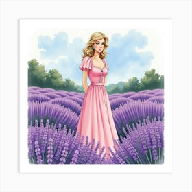 Watercolor Princess Diana Amidst A Picturesque Field Of Lavender 1 Art Print