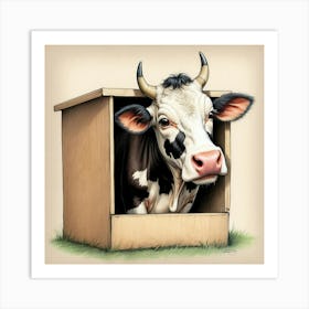 Cow In A Box 1 Art Print