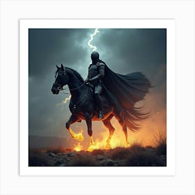 Dark Knight Riding A Glowing Horse Through A Storm 1 Art Print