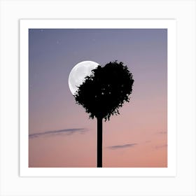 Moon And Tree love Art Print