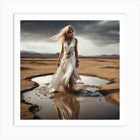 Tefnut, the Egyptian goddes of water walking through the desert in human form Art Print