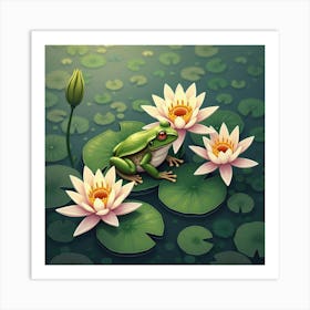 Frog On Blooming Lilies 1 Art Print