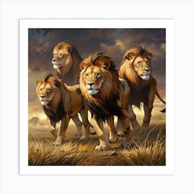 Default Lions Group On Savannah High Expressive Mystic Aura 1 Art Print