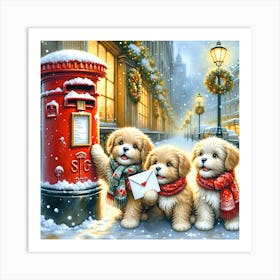 Christmas Dogs Hurry Up Let's Send Our Letter To Santa Art Print